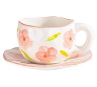 Tasse à café en céramique peinte à la main, avec soucoupe