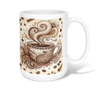 Tasse à café en céramique - Style bohème - Tourbillons de vapeur - Marron - Fantaisie - Avec poignée - Idéal pour l'amitié, la famille, les collègues, les professeurs - 445 ml