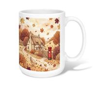 Tasse à café en céramique style cottage, nostalgique rustique, boîte aux lettres, motif feuilles d'automne rouge, tasse à thé fantaisie avec poignée, idéale pour l'amitié, la famille, les collègues