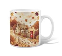 Tasse à café en céramique style cottage, style rustique et nostalgique, motif feuilles d'automne rouge, tasse à thé fantaisie avec poignée, idéale pour les amis, la famille, les collègues, les