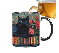 Tasse à café en céramique - Tasse de bibliothèque - Tasse chat - 350 ml - Résistante à la chaleur - Couleur vive - Cadeau pour les amateurs de livres - Pour thé, café, chocolat chaud - Pour la maison