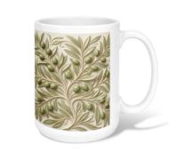 Tasse à café en céramique vert olive, branche de feuilles biologiques naturelles, tasse à thé fantaisie avec poignée, idéale pour l'amitié, la famille, les collègues, les professeurs, 445 ml