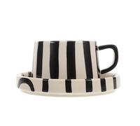 Tasse à Café en Porcelaine Rayée Soucoupe, Ambiance Noël Chic | Anse Confortable, Surface Lisse, Style Moderne, pour Cappuccino ou Lait, Présentation Élégante au Petit-déjeuner, Maison