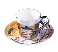 Tasse à café et soucoupe en céramique réfléchissante | Home Office Creative Refraction Reflexion galvanoplastie Miroir Tasse avec cuillère-Ligne Abstraite Argent 90ml