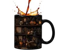 Tasse à café Halloween 350 ml Isolation thermique Boissons | Tasse en céramique citrouille chat noir pour amateurs de livres, lecteurs, bibliothécaires, eau, jus, chocolat, thé