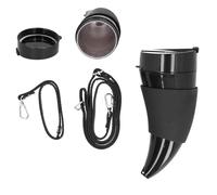 Tasse à café isolée en acier inoxydable,Tasse en corne de bœuf,Bouteille d'eau avec corde, tasses à café en forme de corne de chèvre avec couvercle et bandoulière réglable pour le voyage,230ml(Noir)