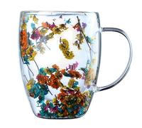 Tasse à café isotherme à double paroi avec fleurs séchées | Tasse à café en verre thermique transparent anti-brûlure décorative pour anniversaire, Nouvel An, Noël, Pâques