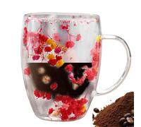 Tasse à café isotherme avec fleurs double couche d'isolation thermique avec | Poignée ergonomique Gobelet en verre transparent avec isolation, pour