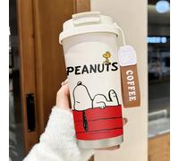 Tasse à café isotherme avec motif de niche de chien Snoopy Peanuts, avec sangle de poignet, en acier inoxydable, avec couvercle, conception à double boisson et durable Acier inoxydable