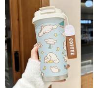 Tasse à café isotherme en acier inoxydable Cinnamoroll bleu mignon de Sanrio avec sangle de transport, couvercle anti-fuite, design à double boisson, gourde pour un usage quotidien Acier inoxydable