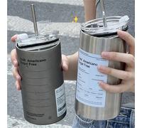Tasse à café Portable en acier inoxydable de 600ml, bouteille Thermos avec paille isolante, verres ne contiennent pas du BPA 2pcs white