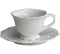 Tasse à Café Tasse à Thé Tasse avec Soucoupe Shabby Chic et Romantique - Motif en Relief Décoratif / Floral - Blanc - Matière: Porcelaine