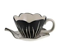 Tasse à Café Tulipe 320ml en Céramique avec Soucoupe Feuille | Peinte à Main, Anse Pratique, Motif Floral 3d, pour Café, Thé ou Latte, Bureau, Maison et Décoration
