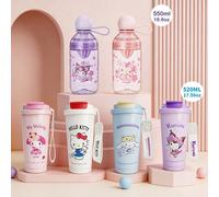 Tasse à eau de personnage Sanrio, mug de voyage en acier inoxydable 304 de 520 ml & tasse ronde pour thé aux fruits de 550 ml, Hello chat Kuromi Cinnamoroll My Melody, tasse légère et étanche, convien