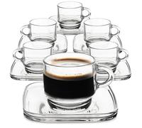 Tasse à espresso avec soucoupe en verre - LAV - Lot de 6 - 75 ml - Transparent - Compatible lave-vaisselle