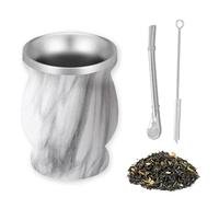 Tasse à Matém, Set de Thé Maté, 230ml avec Paille pour Maté et Brosse de Nettoyage, Double Paroi Résistant à la Chaleur Mate Tasse de Thé, Convient pour Cuisine, Restaurant, Café, Marbre