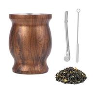 Tasse à Matém, Set de Thé Maté, 230ml Gobelets à Maté à Double Paroi en Acier Inoxydable, avec Paille et Brosse de Nettoyage, pour une Utilisation à la Maison, Dans les Restaurants, Bois