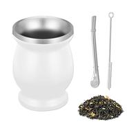 Tasse à Matém, Set de Thé Maté, Double Paroi, 230ml Set de Gobelets en Acier Inoxydable, avec Paille et Brosse de Nettoyage, Gobelets Faciles à Nettoyer, Convient pour la Cuisine, Restaurant, Blanc