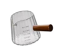 Tasse à mesurer ergonomique en verre à shot avec poignée en bois, avec bec verseur et double échelle pour verser facilement dans la cuisine, tasse à mesurer avec poignée en bois