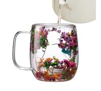 Tasse à thé - 24 cm - Motif floral - 250 ml - Poignée isotherme - Tasse transparente parfaite pour le thé, le café, le salon, le bureau