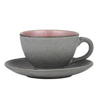 Tasse à thé avec soucoupe 220 ml, gris/rose clair, Bitz
