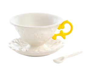 Tasse à thé avec soucoupe et cuillère I-WARES jaune, Seletti