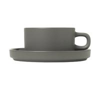Tasse à thé avec soucoupe PILAR set de 2 pc, 200 ml, gris foncé, céramique, Blomus