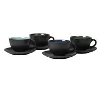 Tasse à thé avec soucoupe, set de 4 pc, noir, Bitz