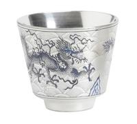 Tasse à Thé Chinoise Dragon Bleue et Blanche Argentée 45 Ml | Style Rétro Classique, Pièce Décorative, Usage Maison et Bureau, Format 1 Pièce