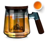 Tasse à Thé En Verre Avec Couvercle et Passoire, 500ML Mug Thé en Verre Borosilicate Transparent Avec Poignée en Bois, 13x8cm Grande Tasse Thé Pour un Cadeau de Thé en VracPour les Amateurs de Thé