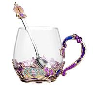 Tasse à Thé en Verre Couronne, Résistante Froid et Chaleur, Ergonomique | Verre, Design Unique, avec Cuillère Incluse, pour Thé, Jus et Boisson au Quotidien Couleur Aléatoire