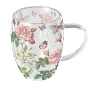 Tasse à thé en verre double paroi papillons et fleurs romantique