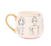 Tasse à thé et café Princesses Disney, porcelaine blanche avec détails dorés et illustrations esbozées, Widdop & Co