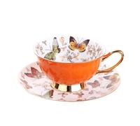 Tasse à thé et soucoupes en céramique, tasse Esppresso, tasse en porcelaine avec bordure dorée, ensemble de tasses à thé floral pour fête, décoration d'intérieur, glaçage réactif, 6.8oz (orange, 1pcs)