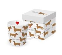 Tasse animaux longue histoire avec teckel en porcelaine dans un coffret cadeau assorti. Tasse à motif pour la table dressée et comme cadeau, 0,4 x 9,7 cm