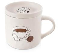 Tasse avec couvercle en porcelaine - Orion - 420 ml - 13x10x9,5 cm - Beige - Motif de thé - Convient au lave-vaisselle