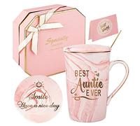 Tasse "Best Auntie Ever "Tasse à café meilleure tante Ensemble de cadeaux d'anniversaire, de fête des mères et de Noël pour Tante Tatie de Neveu Nièce Ensemble cadeau 420ML (rose-meilleure tante)