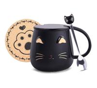 Tasse café céramique chat mignon fait main, couverture cuillère unique chocolat noir COFFRET THEMATIQUE