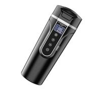 Tasse Chauffante pour Voiture 450ml Noir, Acier Inoxydable | 12v-24v, Cordon D’alimentation 1,3m, Arrêt Automatique, Base Antidérapante, pour Conduite Quotidienne