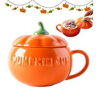 Tasse citrouille en céramique avec couvercle - Tasse d'Halloween et tasse à café Cozy Autumn 300 ml en céramique citrouille pour boissons chaudes, tasse à soupe et décoration de table d'automne, tasse
