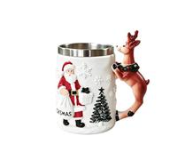 Tasse créative de Noël avec doublure en acier et poignée de renne 3D | Matériau en résine et en acier inoxydable, taille de 5 pouces et conception isolée pour les fêtes de vacances, décoration de