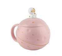 Tasse D'astronaute en Céramique, Jolie Tasse avec Couvercle, Cuillère pour café, thé, Lait, Poignée Ergonomique, Cadeau pour la Maison et le Bureau, 400ml (PINK)