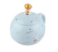 Tasse D'astronaute en Céramique, Jolie Tasse avec Couvercle, Cuillère pour café, thé, Lait, Poignée Ergonomique, Cadeau pour la Maison et le Bureau, 400ml (bleu clair)