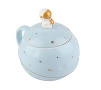 Tasse D'astronaute en Céramique, Jolie Tasse avec Couvercle, Cuillère pour café, thé, Lait, Poignée Ergonomique, Cadeau pour la Maison et le Bureau, 400ml (bleu clair)