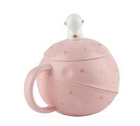 Tasse D'astronaute en Céramique, Jolie Tasse avec Couvercle, Cuillère pour café, thé, Lait, Poignée Ergonomique, Cadeau pour la Maison et le Bureau, 400ml (PINK)