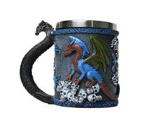 Tasse de dragon médiévale - Tasse à café en forme de corne - 400 ml - Insert vintage en acier inoxydable en résine - Pichet chevalier mythique - Coupe gothique réaliste - Pour café, thé, camping