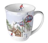 Tasse de Noël en porcelaine avec inscription « Lift an Ski-Cabane » - Pour la table dressée et comme cadeau - 0,4 l x H 10,5 cm
