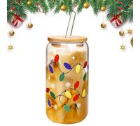 Tasse de Noël - Gobelet en verre de Noël changeant de couleur avec couvercles et pailles | Tasses à café de réutilisables, bouteille en verre, pour café glacé, eau froide, jus de lait, bière