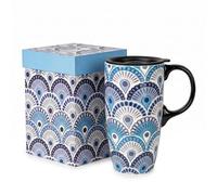 Tasse de voyage avec couvercle et poignée - Tasse à thé bleue de 500 ml, cadeau pour les amateurs de café