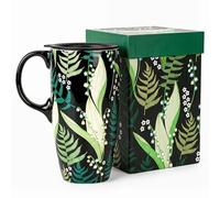 Tasse de voyage en céramique avec couvercle et poignée - Cadeau pour les amateurs de café - Tasse à café en céramique pour latte - Tasse à lait en céramique dans une boîte colorée - 500 ml - Motif